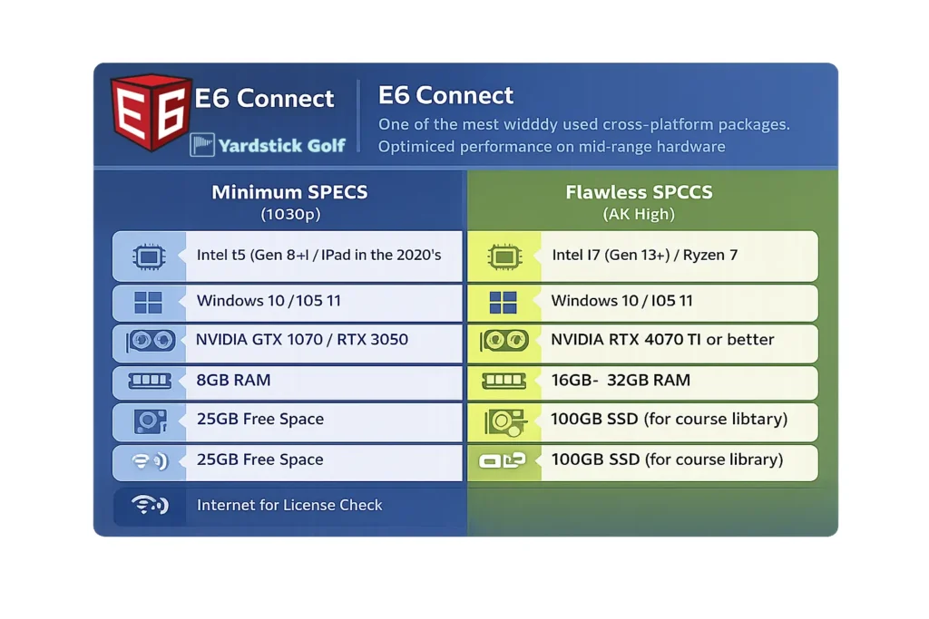E6 golf simulator PC requirements