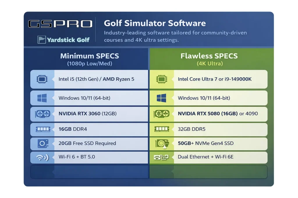 GSPro golf simulator PC requirements