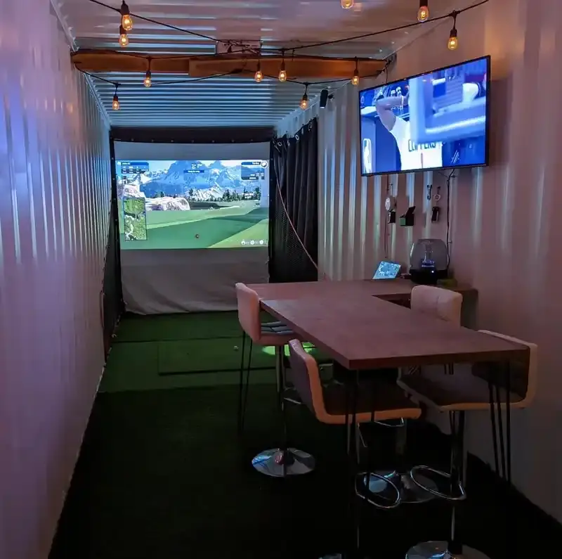 small space golf simulator man cave