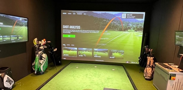 golf simulator and putting green