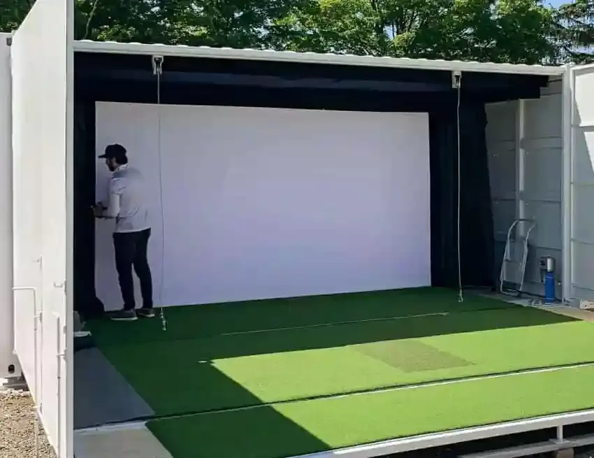 outside golf sim setup