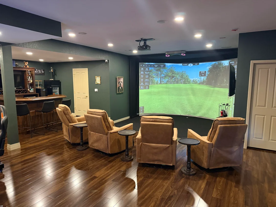golf simulator basement bar