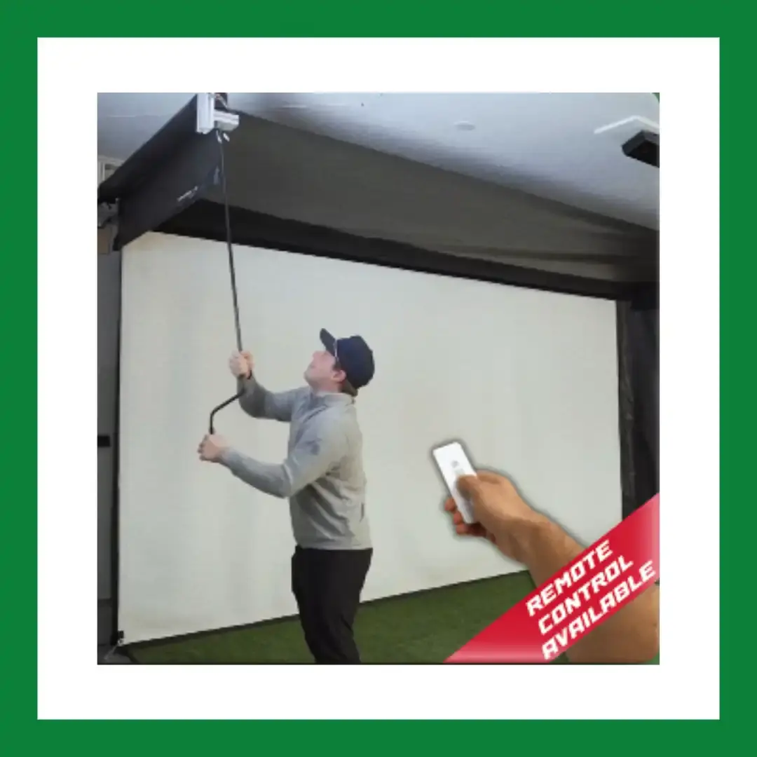 SportScreen Vanish retractable golf simulator screen installed in garage