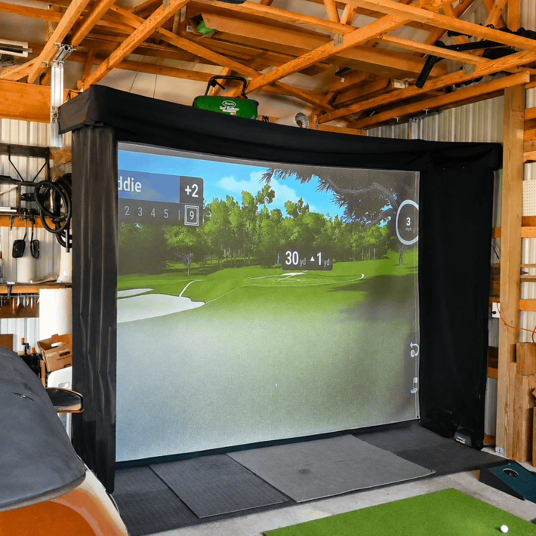 The SportScreen Vanish Lite golf simulator enclosure, one of the best gifts for golfers